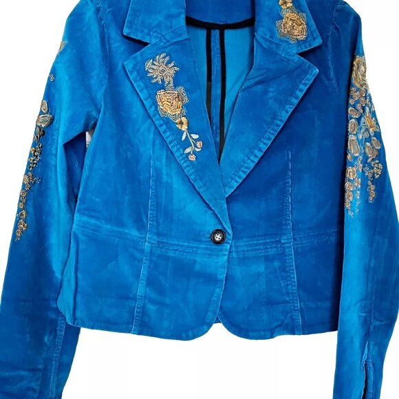 TM True Meaning Womens Jacket, True Meaning Blazer Corduroy, Embroidered Flowers - Picture 3 of 16